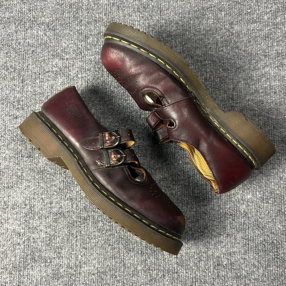 Dr. Martens Shoes Mens Size 10 Red Leather Double Buckle Platform Mary Jane 1B62